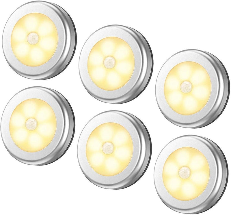 6 Packs Motion Sensor Light, Cordless Battery-Powered LED Night Lights for Hallway Bathroom Bedroom Kitchen, Closet Lights Stair Puck Lighting(Warm White)