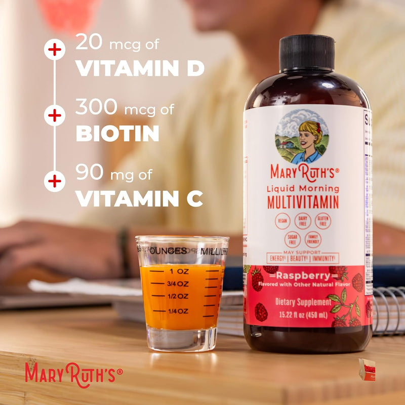Multivitamin for Women, Men & Kids by MaryRuth's Liquid Morning Multivitamin Mens, Womens Multivitamin Vitamin A C D E B6 B12 Biotin Zinc Beauty Vegan Non-GMO Gluten Free 15 Servings