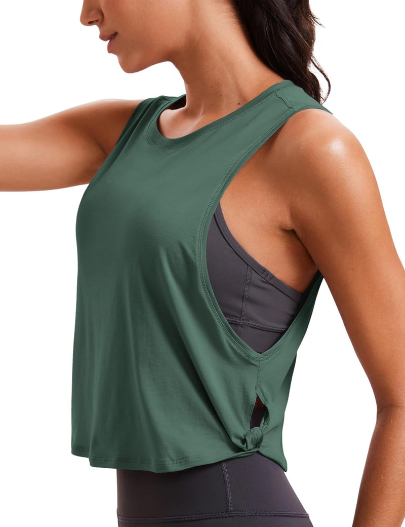 CRZ YOGA Women's Pima Cotton Workout Tank Crop Sports Shirt Sleeveless Yoga Running Tops