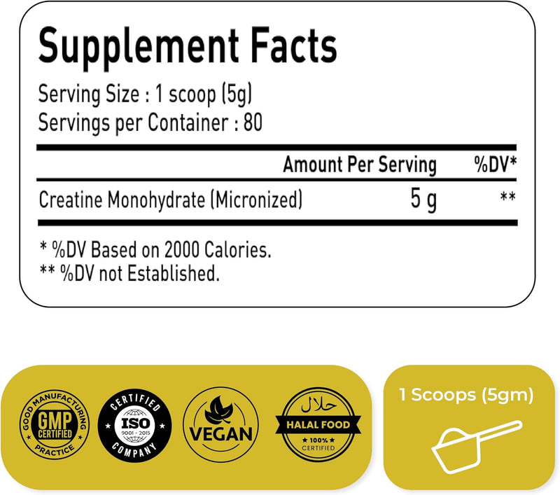 Natrolina 100% Micronized Creatine Monohydrate Powder (Unflavoured)-400g/80 Servings Premium Muscle Building Support, Boost Energy & Performance