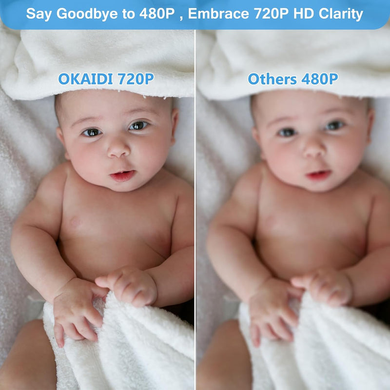 OKAIDI Video Baby Monitor with Camera and Audio, 5" Display Baby Monitor No WiFi, 30H Battery and 1000ft Range Baby Monitor, Remote Pan-Tilt-Zoom Baby Camera, Night Vision, 2-Way Talk, VOX,Temperature