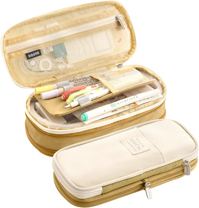 LHMTQVK Large Capacity Pencil Case Pencil Pouch Handheld Pen Bag, pencil case for Teen Girl Boy Men Women Adult, Light Blue-beige, Travel - khaki-beige