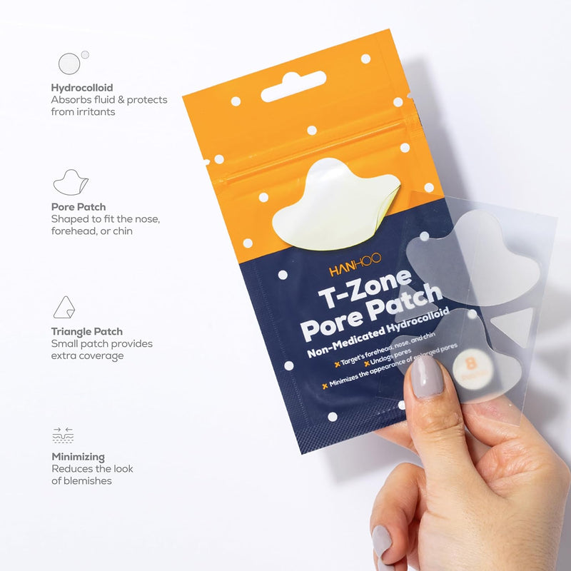 Hanhoo T-Zone Pore Patch, 4 Pore Patches and 4 Triangle Blemish Patches, Improves Look of Clogged Pores, Mattifies, Shrinks Pimples on T-Zone, Blackhead and Acne Treatment, Korean Skincare