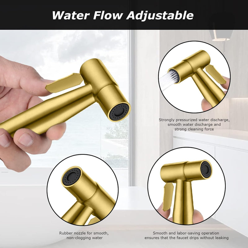 LOSCHEN LOSCHEN 1/2NPT Stainless Steel Bidet Sprayer kit for Toilet,Hand Held Sprayer Shattaf Toilet Attachment for Pet Bath/Personal Hygiene/Bathroom/Closestool,Easy to Install (Brushed Gold)