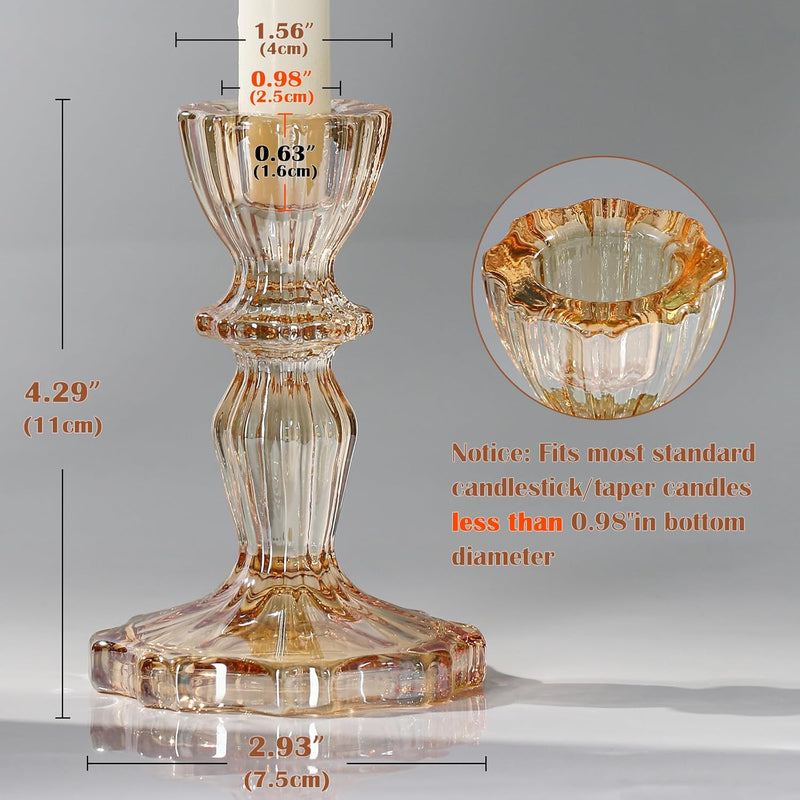Simeitol Glass Candlestick Holders Bulk, 6PCS Crystal Taper Candle Holders Set, Gold Tall Candle Stick Holder Stand for DIY, Festival, Party, Table Decor