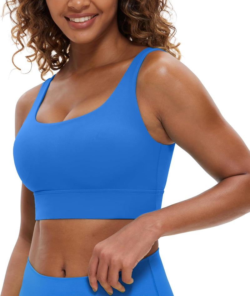 CRZ YOGA Womens Butterluxe U Back Sports Bra - Scoop Neck Padded Low Impact Workout Yoga Bra with Built in Bra