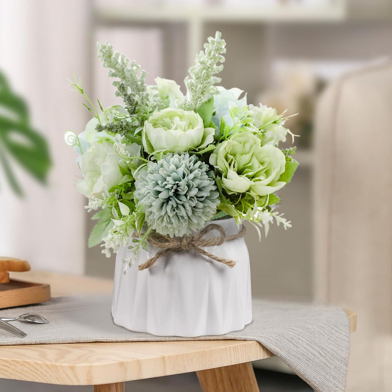 UCHUANG Fake Flowers with Vase, Artificial Roses Bouquet in Vase, Centerpiece Table Decorations for Coffee Table, Living Room, Dining Table, Office, Kitchen, Home Room Decor(White, with Glass Vase)