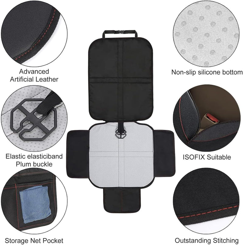 Car Seat Protector, Anti-Slipt Auto Seat Cover Mat With Thickest Padding With Organizer Mesh Pockets For Under Baby And Pet Seat, Vehicle Accessories For Most Cars