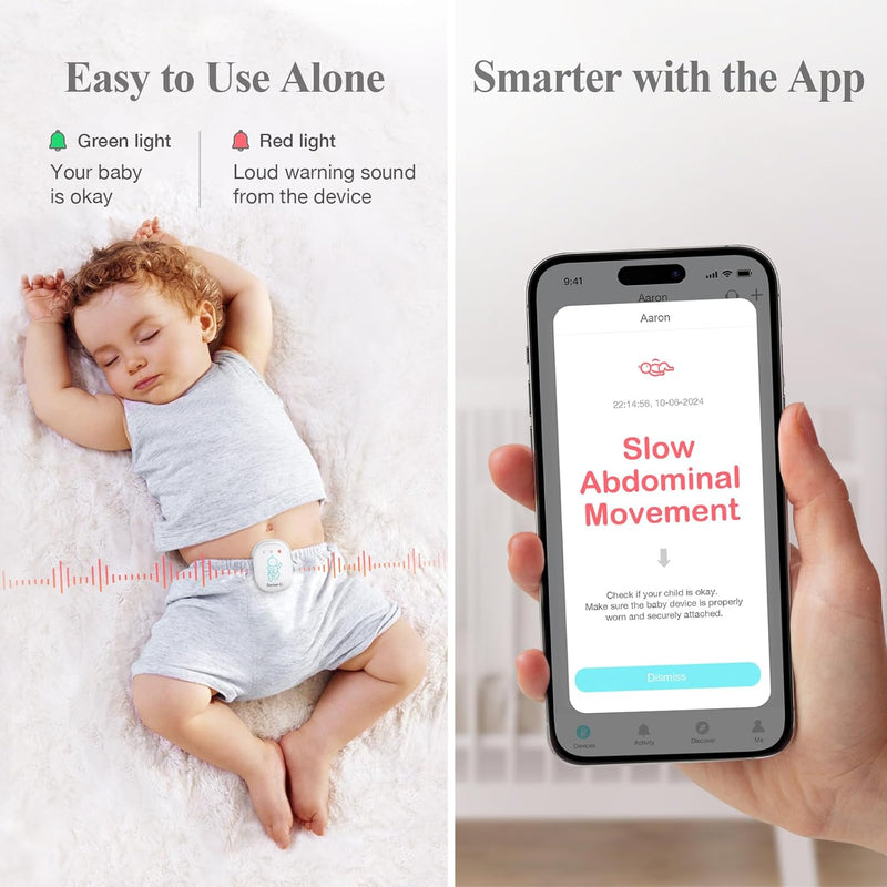 Sense-U Smart Baby Monitor Tracks Baby's abdominal Movement, Feeling Temperature and Stomach Sleeping for Baby Safety with Audio Alarm on Smartphone