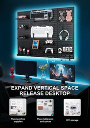 SKY-TOUCH Modular Pegboard Wall Organizer Kit - 2 Pegboards, 10 Accessories, No Drill Installation, Space-Saving Storage & Display for Kitchen, Office, Bathroom (Black)
