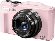 VJIANGER 4K Digital Camera for Photography, 64MP Vlogging Camera for YouTube with 3" 180 Flip Screen, 18X Digital Zoom Point and Shoot Camera with 32GB Micro SD Card for Beginner (Black) - YL15-W08-C-Light Pink