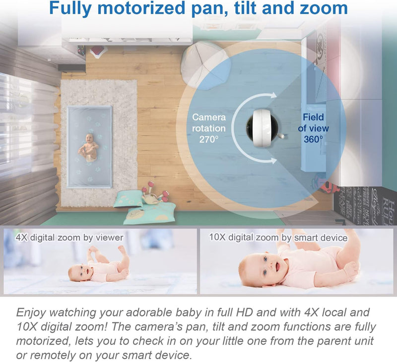 VTech RM5764-2HD 1080p Smart WiFi Remote Access 2 Camera BabyMonitor, 360° Pan & Tilt, 5" 720p HD Display, Night Vision, Soothing Sounds, 2-Way Talk, Temperature & Motion Detection, iOS & Android