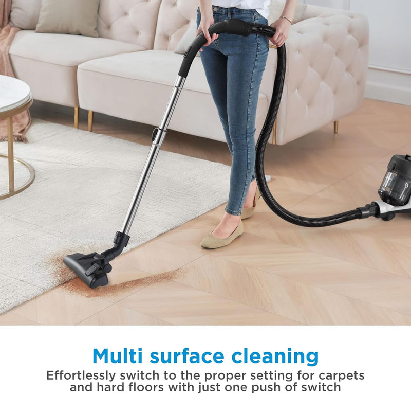 Midea Vacuum Cleaner 1800W Bagless Canister 2L Dust Capacity With HEPA Filter, Easy Emptying, 200W Suction power, Washable Filter For Pet Hair, Carpet, Tile, Hard Floor, White - MC08MEWH