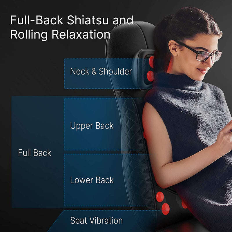Back Massager with Heat, Shiatsu Massage Chair Full Body, Neck Massager Height Adjustable, Back Massager Deep Tissue Kneading, Massager Seat Vibration, Massage at Home, Office - BM-A