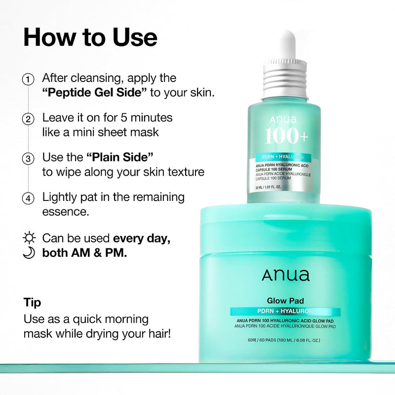 PDRN 100 Hyaluronic Acid Glow Pad, Glow-Plumping Korean Face Care for Daily Skincare & Makeup Prep, Dual-Sided TonerPad for Radiant Skin & Deep Hydration (180ml, 60 Pads)