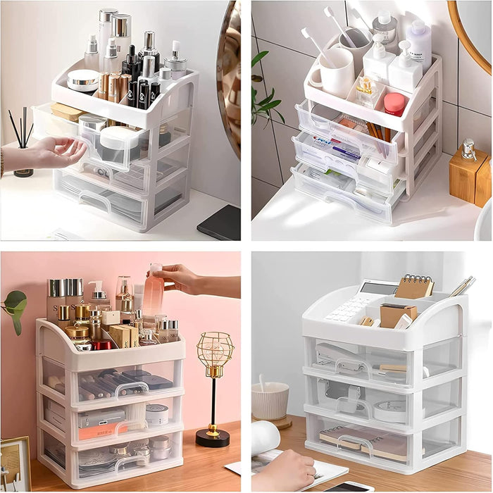 ARCHAEOPTERYX Makeup Organizer with 3 Drawers, Bathroom Vanity Countertop Storage for Cosmetics, Brushes, Lotion, Nail Lipstick and Jewelry For Women And Girls (3 Drawers - White)