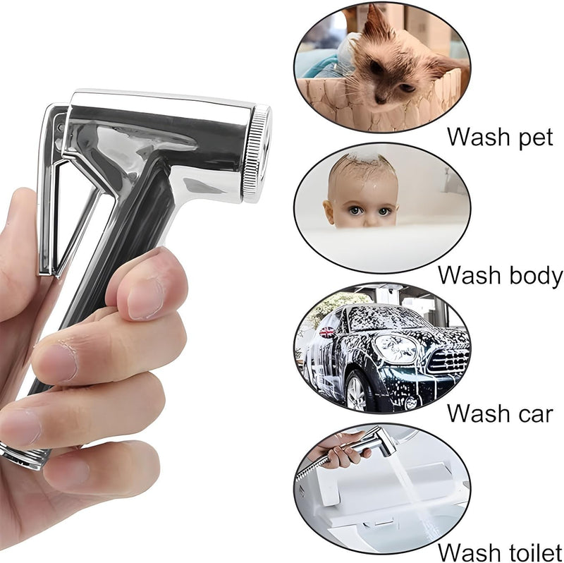 Premium Stainless Steel Handheld Bidet Sprayer for Toilet Full Shattaf Set with 1.2M Hose Wall Mounted Muslim Shower High Pressure Spray Easy 5 Min Install Cloth Diaper Bathroom Cleaning Chrome