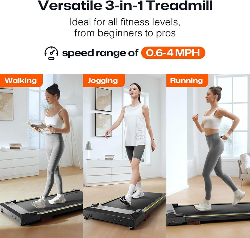 UREVO Walking pad Smart with APP Control, Under Desk Treadmill for Home and Office, 2.5 HP Portable Walking Jogging Running Machine with Remote Control 120KG Capacity