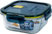 Mondex Borosilicate Glass Round Food Saver with food Storage Container Lunchbox 600ml Capacity, Openable and Secure Air Vent, Silicone Seal, Plastic Lid - Square 800ml