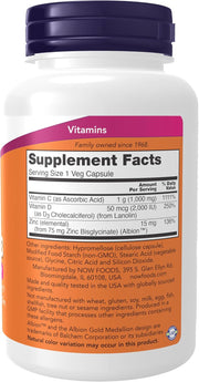 Foods C-1000 with Zinc & Vitamin D-3 Seasonal Immune Support & Antioxidant Protection & Bone Health & Overall Wellness 100 Veg Capsules