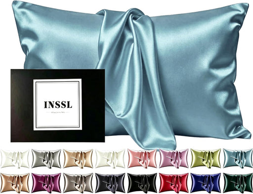 INSSL Silk Pillowcase for Women, Mulberry Silk Pillowcase for Hair and Skin and Stay Comfortable and Breathable During Sleep (Standard, Coral) - Blue Gray Standard