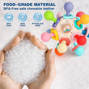 AM ANNA Baby Teething Toys 0-6 Months, Silicone Pull String Interactive 3 in 1 Baby Rattle Activity Ball, Baby Sensory Chew Toys for Boys & Girls