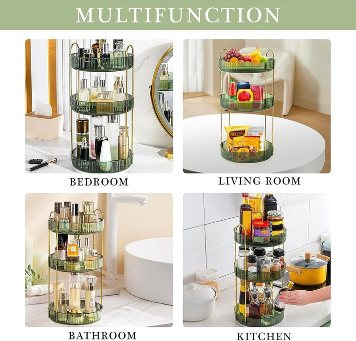 Makeup Organize Rotating,Perfume Organize, 360° Luxury Acrylic Makeup Organizer & Skincare Rack Spinning Lazy Susan 3 Tier,Dressing table to display your perfumes and cosmetics. (White-2)