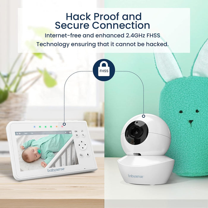 Babysense Baby Monitor with Split Screen 4.3 Inches, Video Baby Monitor with Two Cameras, PTZ Function, Range 300 m (Free Space), Night Light, Two-Way Communication, Night Vision, Lullabies