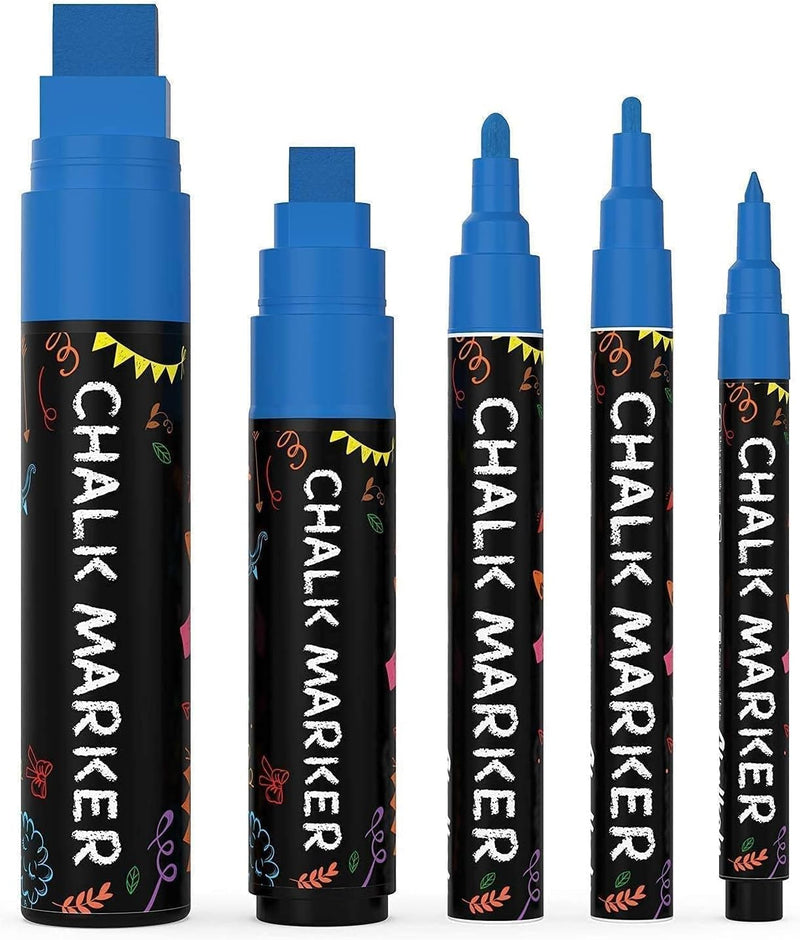 Chalkola 5 White Chalk Markers for Chalkboard Signs, Blackboard, Car Window, Bistro, Glass | 5 Variety Pack - Thin, Fine Tip, Bold & Jumbo Size Erasable Liquid Chalk Pens (1mm, 3mm, 6mm, 10mm, 15mm)
