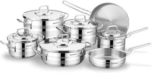 Korkmaz Astron 12 Pcs Cookware Set Stainless Steel Pots and Pans Set Inductions Compatible Cooking Set Silver - KA2056
