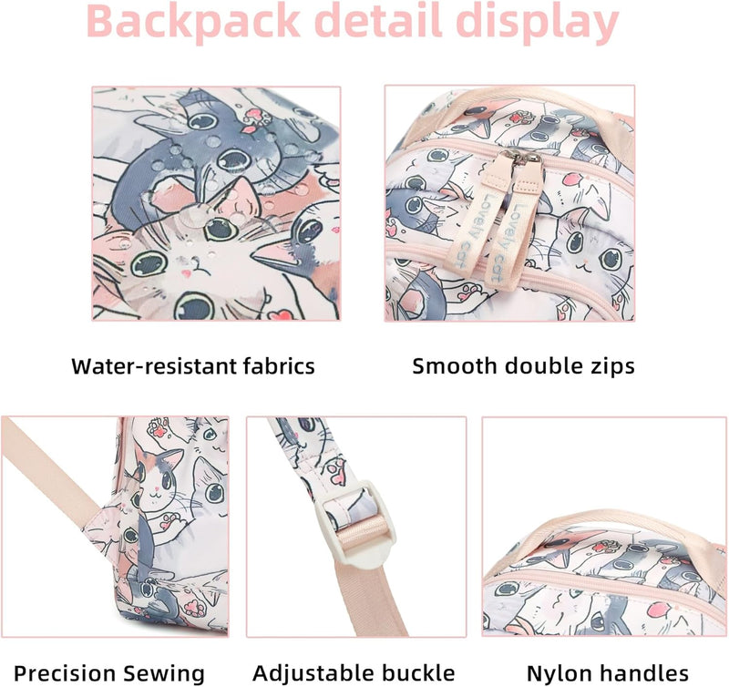Mfikaryi Cute Cat Casual Daypack Teens Elementary School Backpack Students Bookbag for Girls Boys…