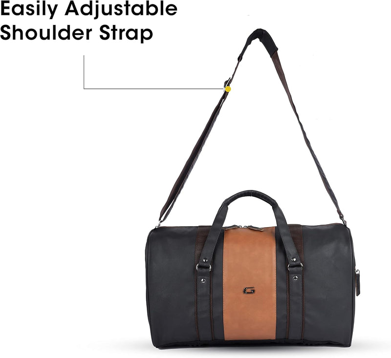 Vintage Faux-Leather 26L Medium Water Resistant Travel Duffle Bag/Gym Bag/Sports Duffle for Men/Women (Black)