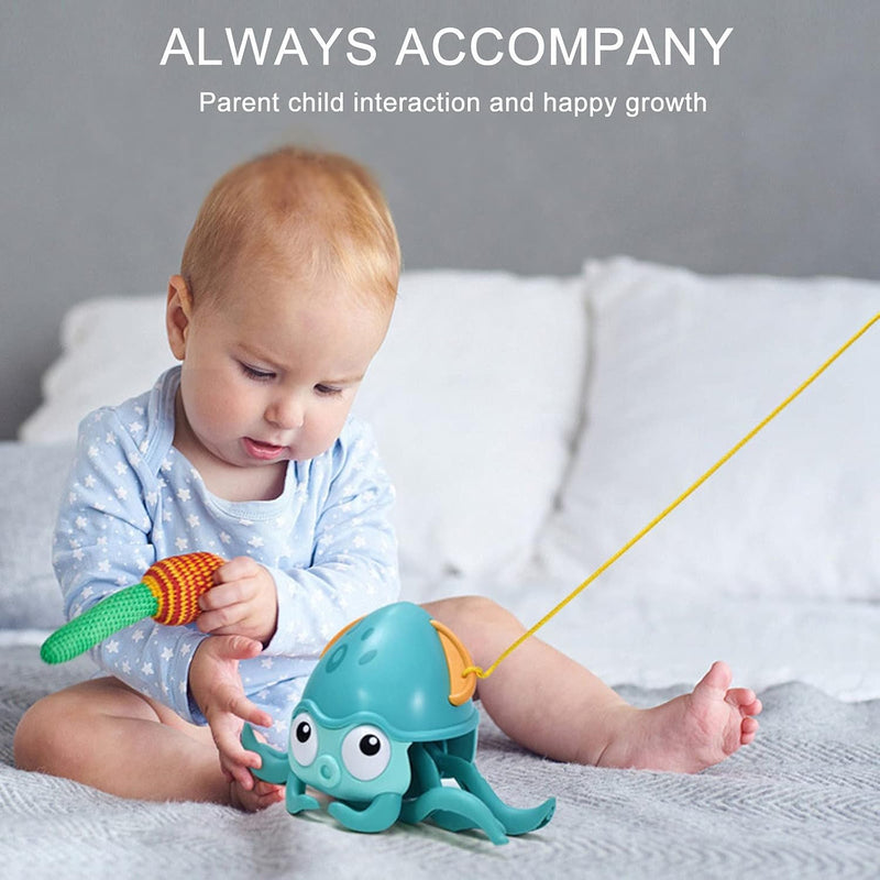 Octopus Beach Toys, Baby Bath Toy, Interactive Bath Toys, Wind Up Octopus Pull Along Toy with Rope for Toddlers Boys Girls, Plastic Water Toy for Swimming Summer Pool Bathroom Float Bath (Blue)