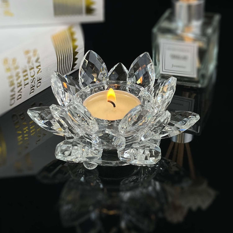 Kolnlala Crystal Lotus Flower Tealight Candle Holders/Glass Tea Light Candlestick Decor Decoration for Christmas Home Wedding Party… (Clean 1pc)