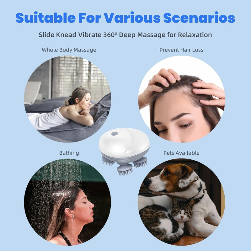 MOMENT Smart Scalp Massager for Men Women, Handheld Cat Dog Pet Head Massager with 3 Speeds, Waterproof Massager for Soothing Muscles Joints, Hair Growth & Stress Relax