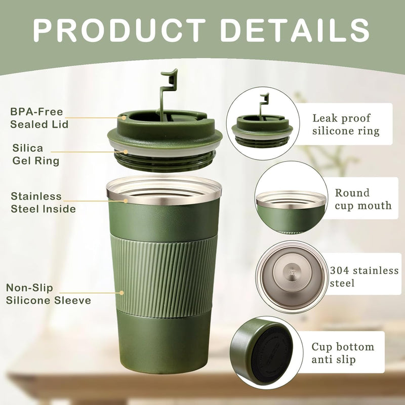 BuyOn Travel Coffee Tumbler Stainless Steel Double Wall Vacuum Hot and Iced Coffee Cup Hydro Flask Drinks Insulated Mug with Leakproof Lid for Home Office Gym Outdoor Work (WHITE, 380ML)