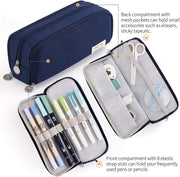 Large Capacity Pencil Case 3 Compartment Pouch Pen Bag for School Teen Girl Boy Men Women (Navy)