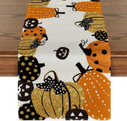 BIGTHREE 72x13 Inch Halloween Table Runner Decorations, Halloween Pumpkin Table Runner, Holiday Kitchen Dining Table Decoration for Home, Kitchen, Mantel, Dining Table Decor (Black) - White