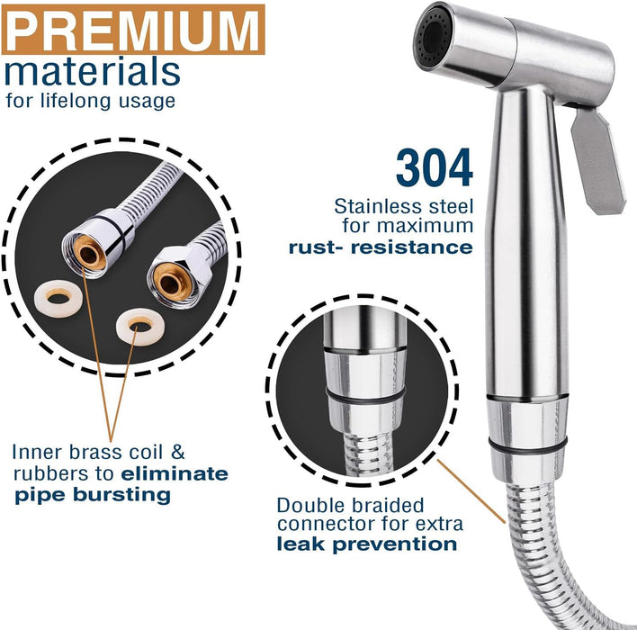 Aputue Handheld Bidet Sprayer for toilet, 304 Grade Stainless Steel Bathroom Jet Spray with 1.2 Meter Shower Tube, Portable Adjustable Water Pressure Handheld Bidet Sprayer for Bathroom （Black）