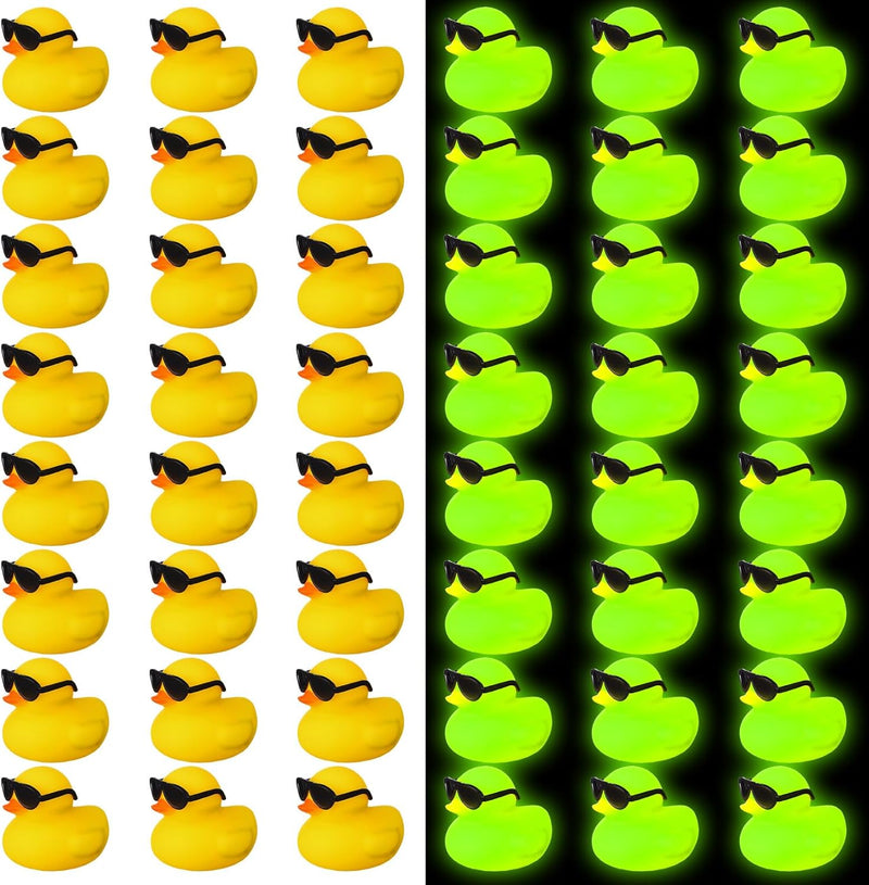 36 Pcs Mini Rubber Ducks Glow in The Dark Rubber Frogs Baby Shower Tiny Rubber Ducks Bulk, Float Bath Toys Bathtub Duckies Mini Frogs for Shower Birthday Party Favors Carnival Gift (Hat Style)
