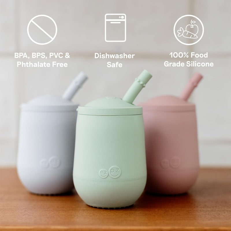 ez pz Ezpz Mini Cup + Straw Training System (Blush) - 100% Silicone Training Cup For Infants + Toddlers - Designed By A Pediatric Feeding Specialist - 9 Months+
