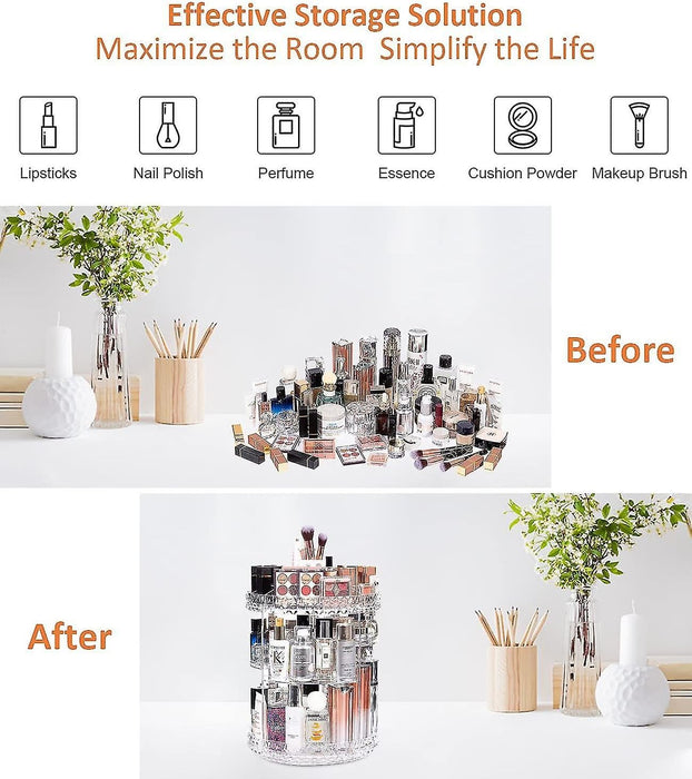 GENZY Rotating Makeup Organizer | Premium 360 Spinning Storage Case | Clear Acrylic Cosmetic Storage & Bathroom Organizer, Transparent, for Perfume, Beauty, Make up, Lipstick, Brushes