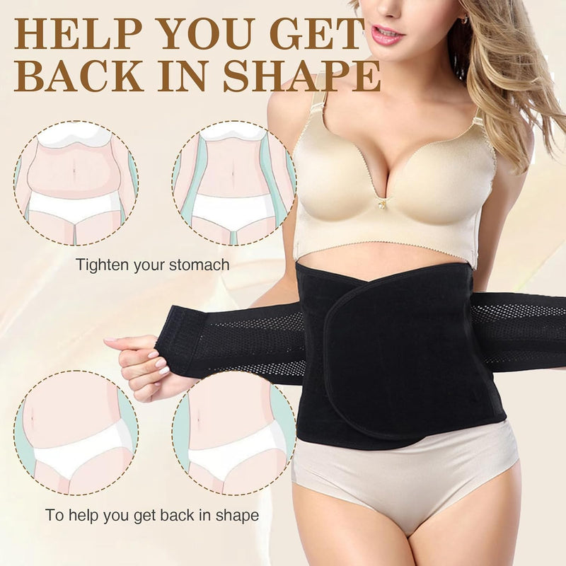 Postpartum Belly Wrap for Women, Waist Support Shapewear Girdle, Adjustable Body Shaper Waist Band, Breathable Slimming Belly Support Belt, Black