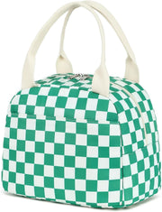 Lunch Bag for Women Men Cute Corduroy Lunch Tote Bags Reusable Insulated Lunch Box Large Capacity Reusable Insulated Cooler for Work Picnic or Travel (Corduroy strawberry) - Apple green white grids