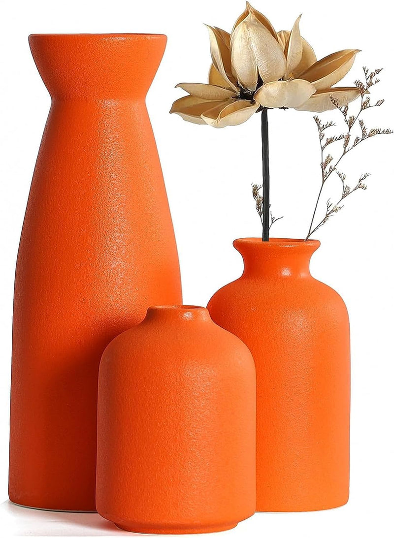 Heifgott Beige Ceramic vase Set-3 Small Flower vases for Decor,Modern Home Decor, Vases for Decor,Pampas Grass Vase,Dried Flowers Vases,Living Room,Table Shelf, Centerpieces Decoration