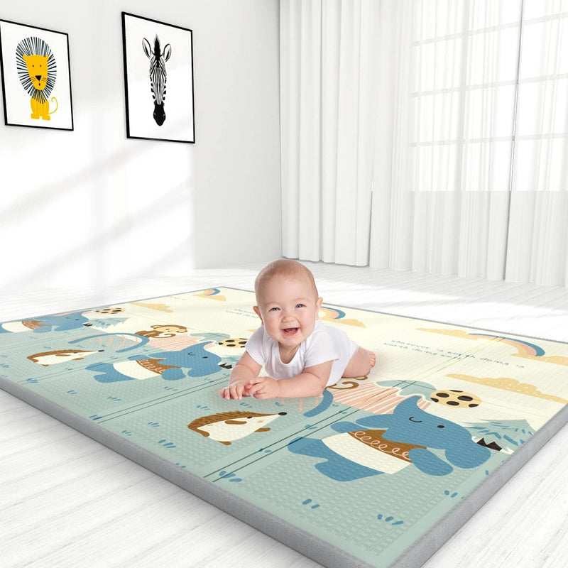 Skade SAKDE Baby Play Mat, Extra Large Folding Baby Crawling Mat, Waterproof Reversible Playmat Foam Anti-Slip Portable Kids Play Mat with Storage Bag for Infant, Toddler, 180 * 200 * 2 cm (White)