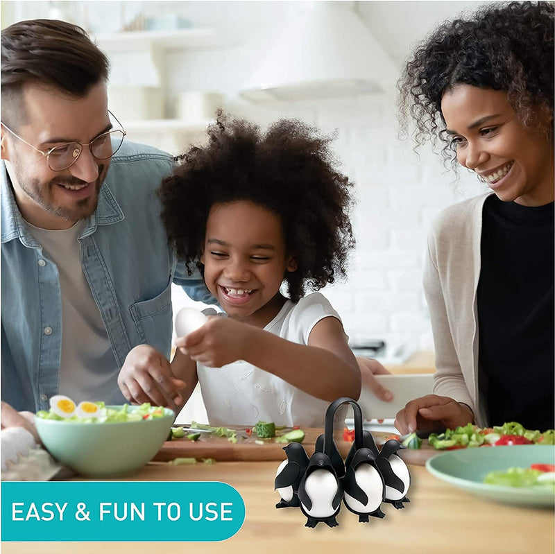 KASTWAVE Penguin-Shaped Boiled Egg Cooker, 3-in-1 Cook, Store and Serve Egg Holder for Making Soft or Hard Boiled Eggs, Holds 6 Eggs for Easy Cooking and Fridge Storage