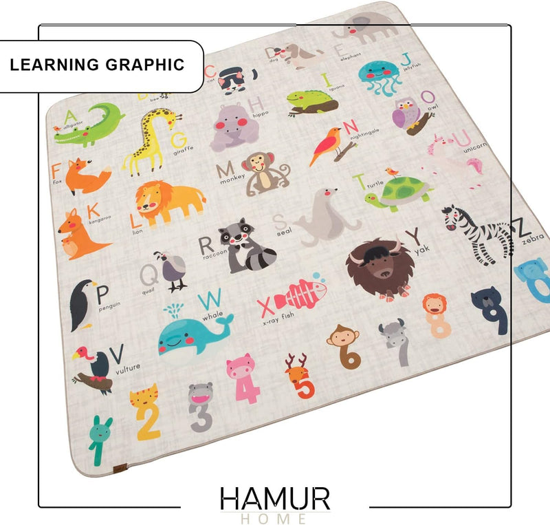Hamur Home Baby Play Mat Non-slip Play Mat Foldable Crawling Mat Kids Baby Mat 150 X 150 Cm For Kids Room Playroom Washable Machine Washable Kids Carpet (Animals)