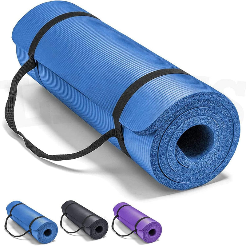 SKY-TOUCH Yoga Mat Non Slip, Yoga Mat with Strap Included 10mm Thick Exercise Mat Ideal for HiiT, Pilates, Yoga and Many Other Home Workouts - Blue - new