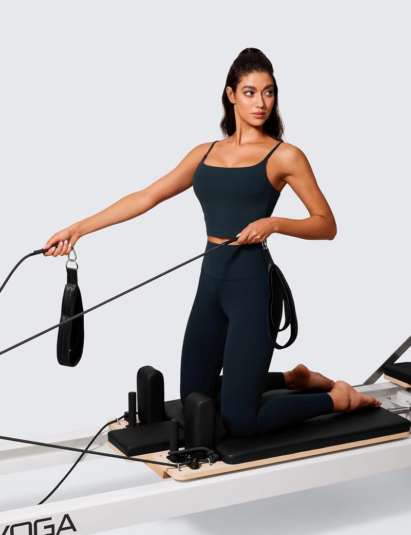 CRZ YOGA Butterlift Womens Scoop Neck Longline Sports Bra - U Back Adjustable Straps Workout Crop Tank Top with Built in Bra